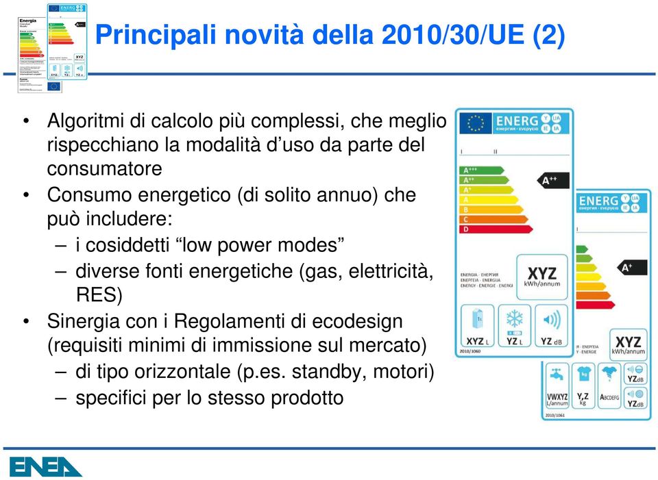 low power modes diverse fonti energetiche (gas, elettricità, RES) Sinergia con i Regolamenti di ecodesign