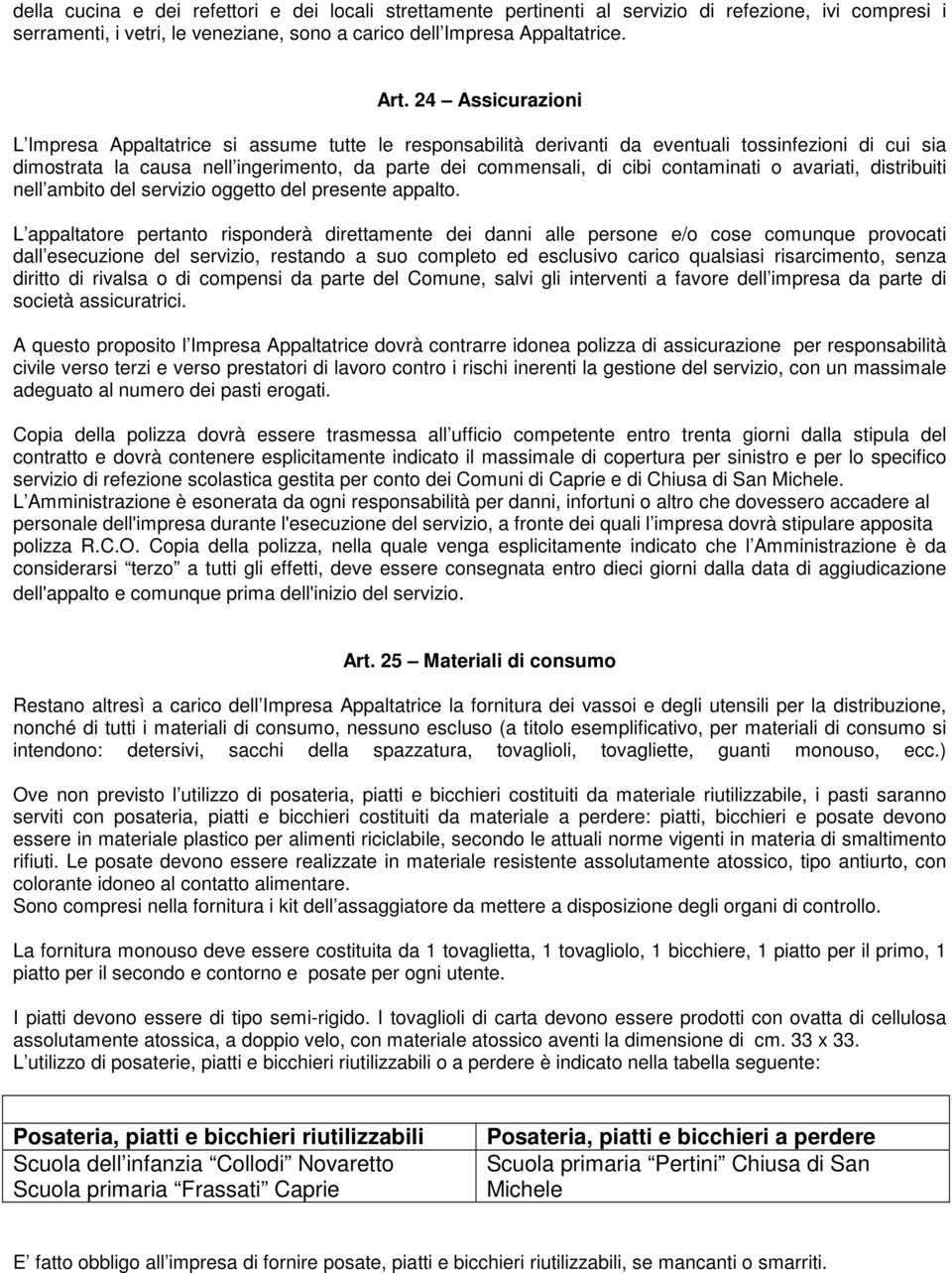 contaminati o avariati, distribuiti nell ambito del servizio oggetto del presente appalto.