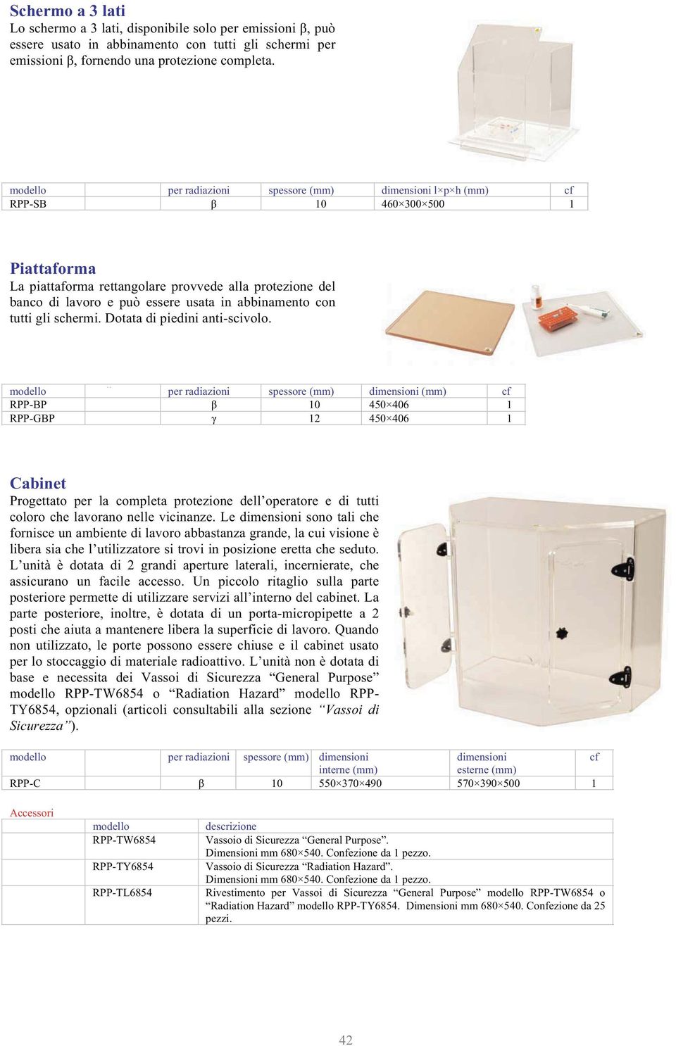 usata in abbinamento con tutti gli schermi. Dotata di piedini anti-scivolo. modello codice per radiazioni spessore cf Prezzo RPP-BP β 10 450 406 1 163,00 RPP-GBP γ 12 450 406 1 1.