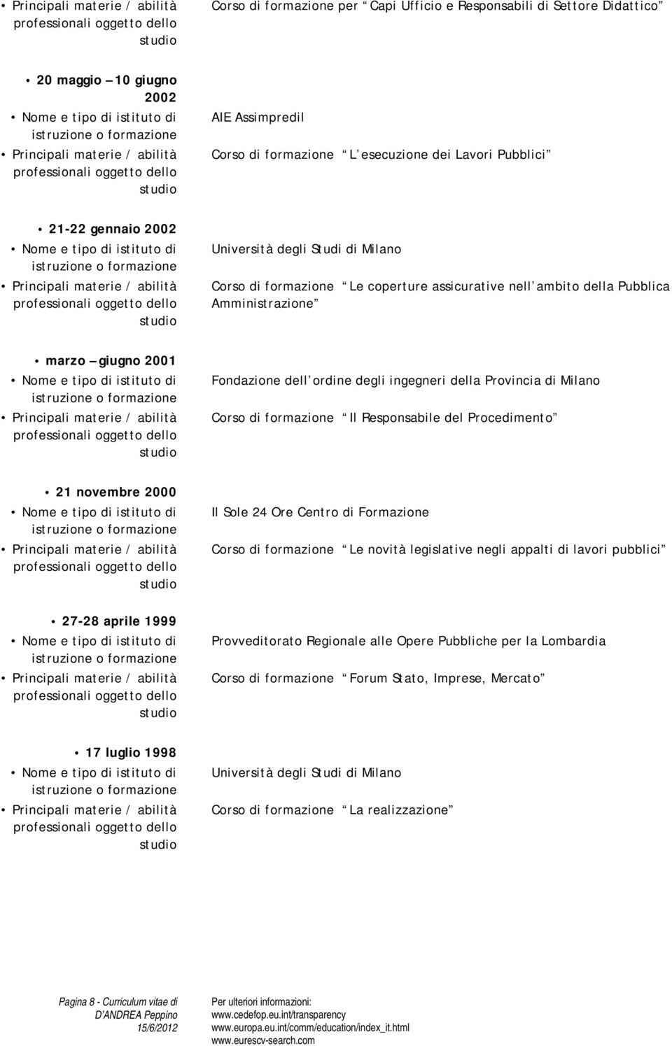 formazione Il Responsabile del Procedimento 21 novembre 2000 Il Sole 24 Ore Centro di Formazione Corso di formazione Le novità legislative negli appalti di lavori pubblici 27-28 aprile