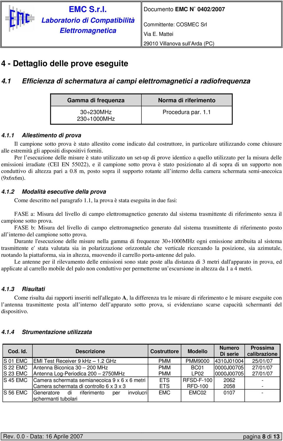 00MHz Norma di riferimento Procedura par. 1.