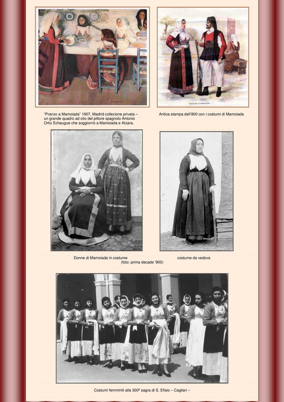 Antica stampa dell 800 con i costumi di Mamoiada Donne di Mamoiada in costume
