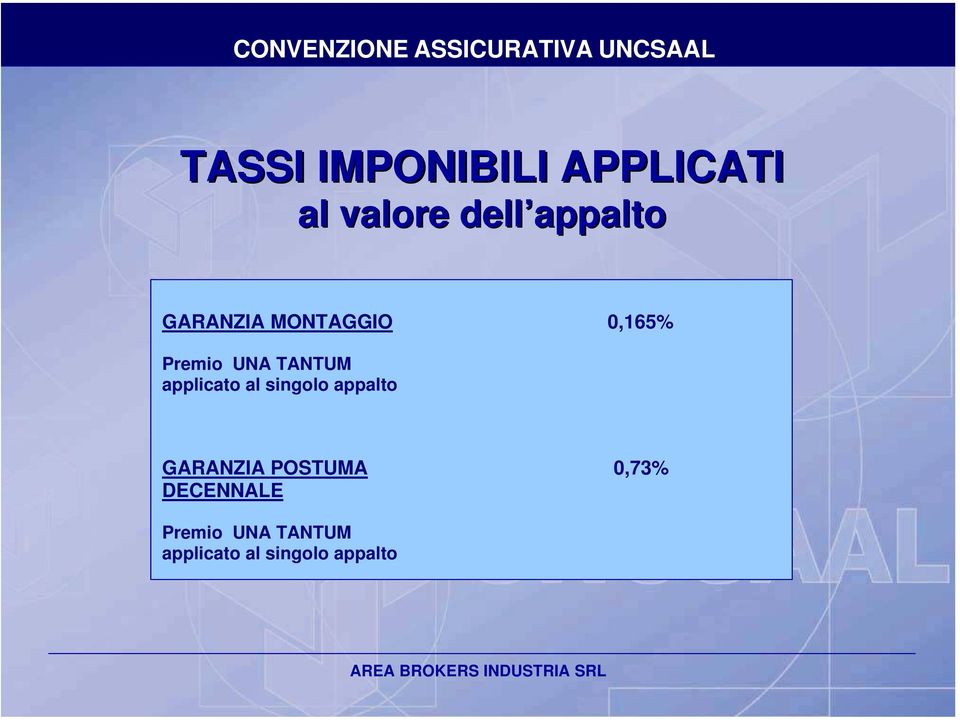 applicato al singolo appalto GARANZIA POSTUMA