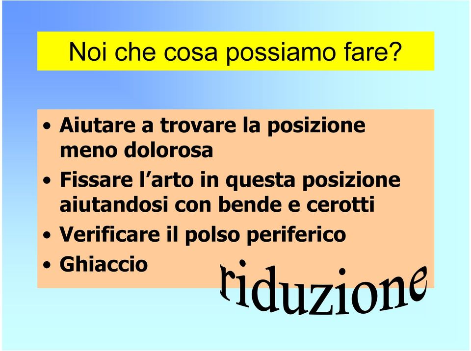 Fissare l arto in questa posizione