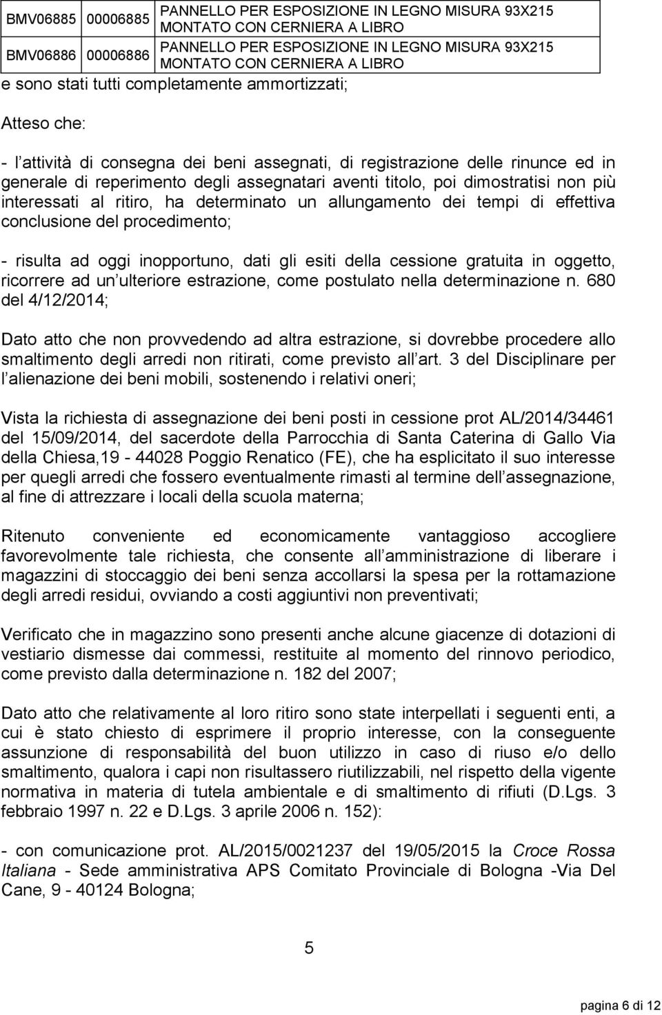 inopportuno, dati gli esiti della cessione gratuita in oggetto, ricorrere ad un ulteriore estrazione, come postulato nella determinazione n.