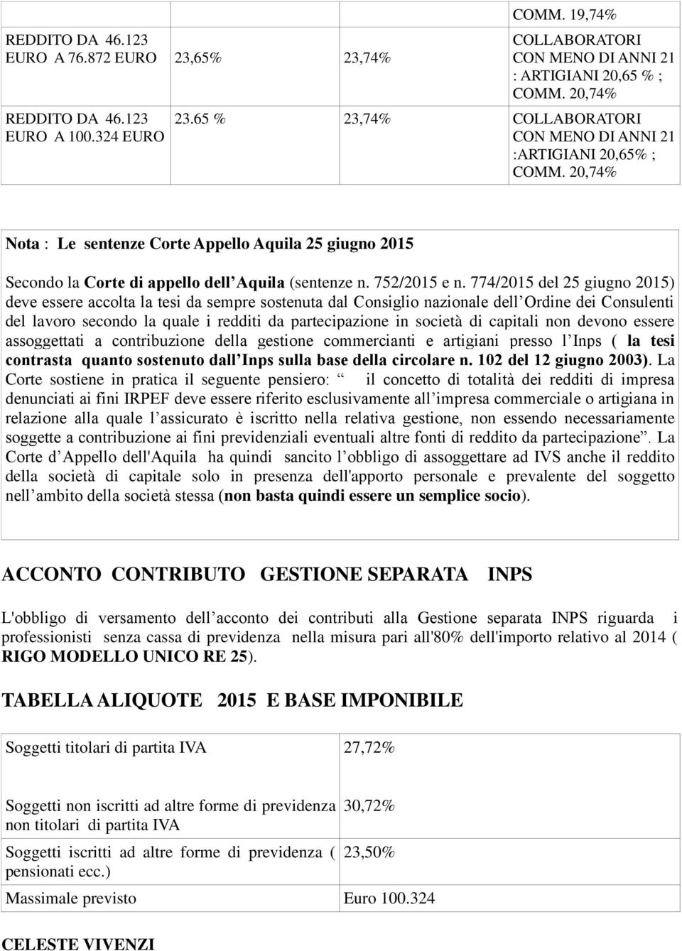 774/2015 del 25 giugno 2015) deve essere accolta la tesi da sempre sostenuta dal Consiglio nazionale dell Ordine dei Consulenti del lavoro secondo la quale i redditi da partecipazione in società di