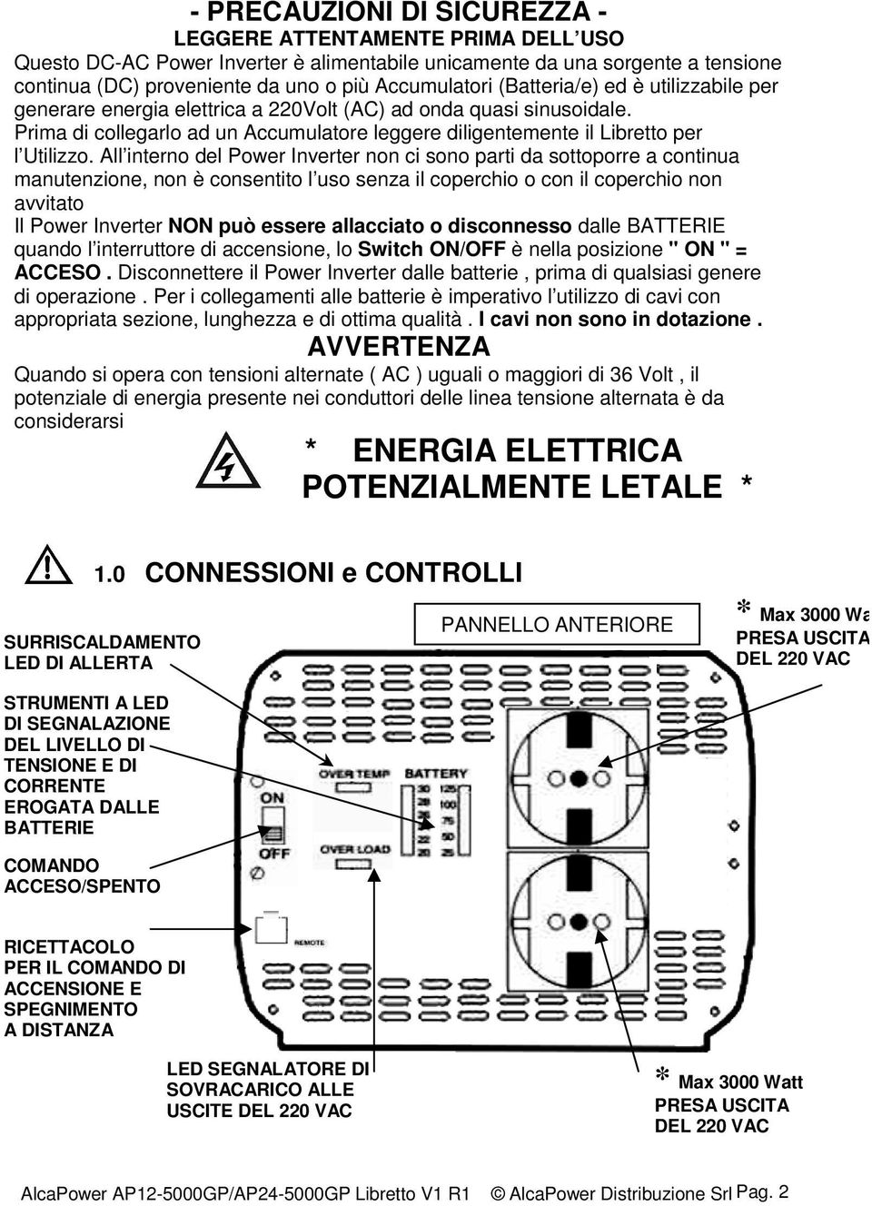 All interno del Power Inverter non ci sono parti da sottoporre a continua manutenzione, non è consentito l uso senza il coperchio o con il coperchio non avvitato Il Power Inverter NON può essere