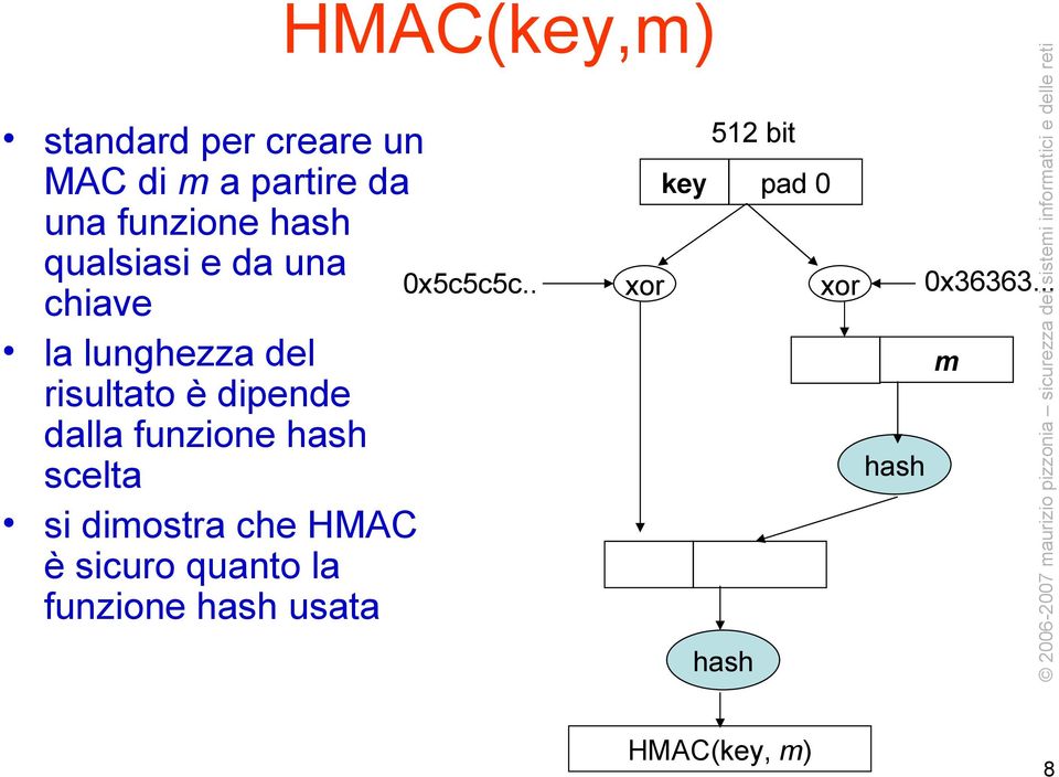 scelta si dimostra che HMAC è sicuro quanto la funzione hash usata