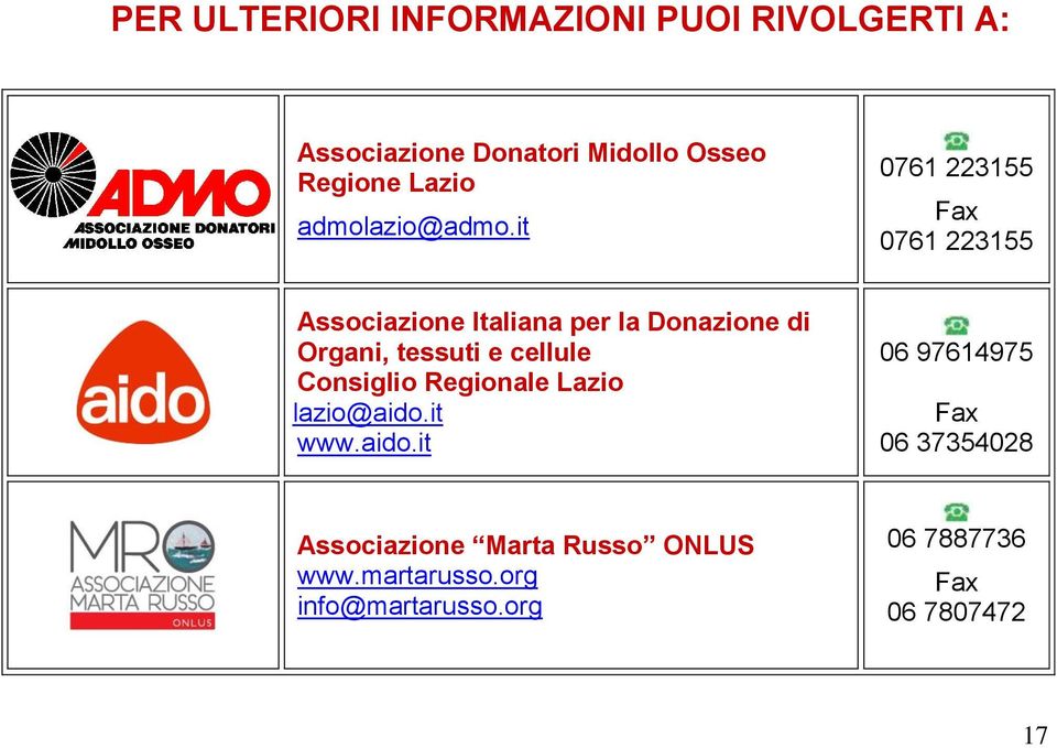it 0761 223155 Fax 0761 223155 Associazione Italiana per la Donazione di Organi, tessuti e
