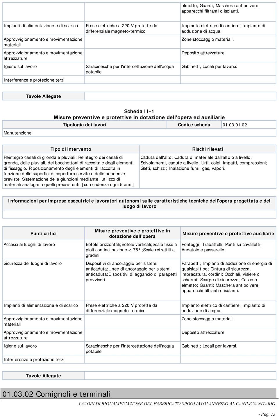 Riposizionamento degli elementi di raccolta in funzione delle superfici di copertura servite e delle pendenze previste.