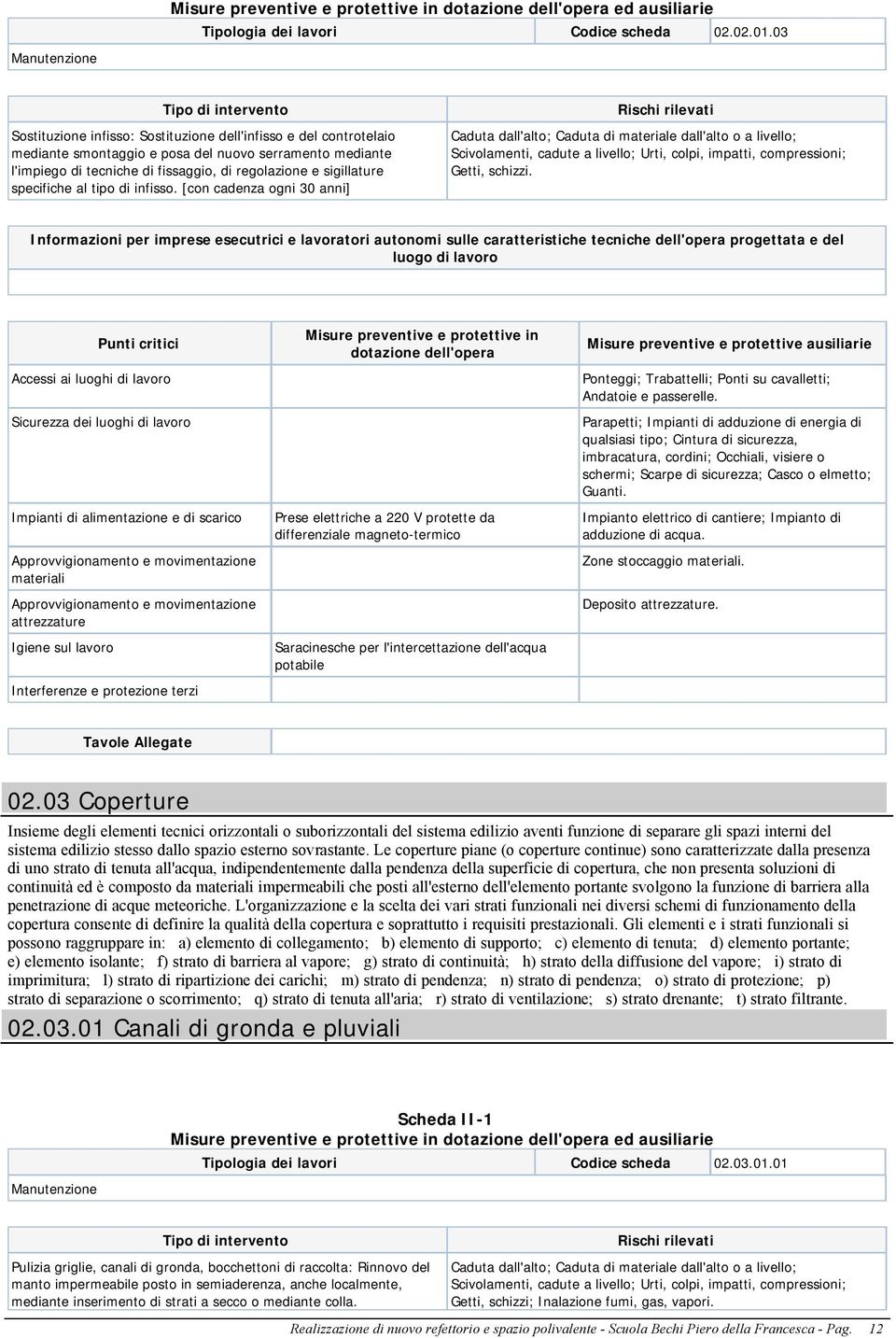 specifiche al tipo di infisso. [con cadenza ogni 30 anni] Scivolamenti, cadute a livello; Urti, colpi, impatti, compressioni; Getti, schizzi.