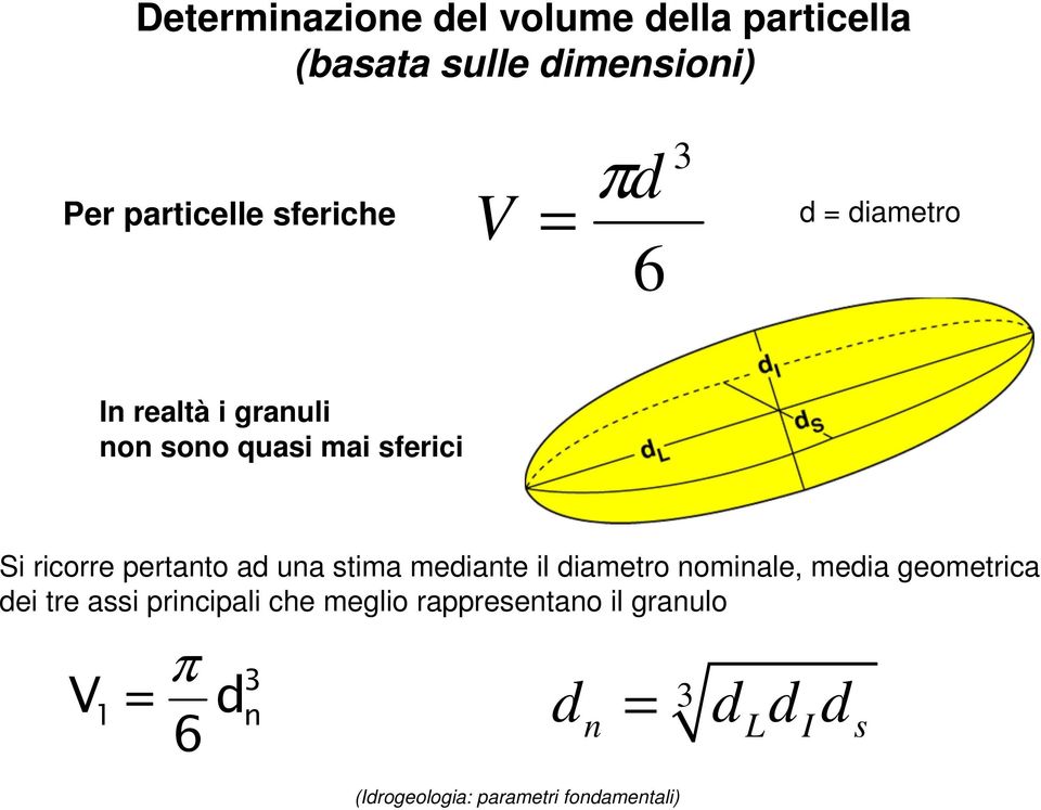 ricorre pertanto ad una stima mediante il diametro nominale, media geometrica dei tre