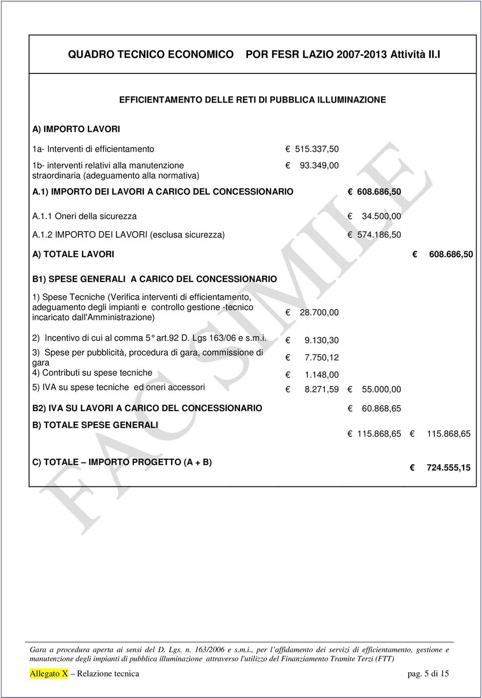 500,00 A.1.2 IMPORTO DEI LAVORI (esclusa sicurezza) 574.186,50 A) TOTALE LAVORI 608.