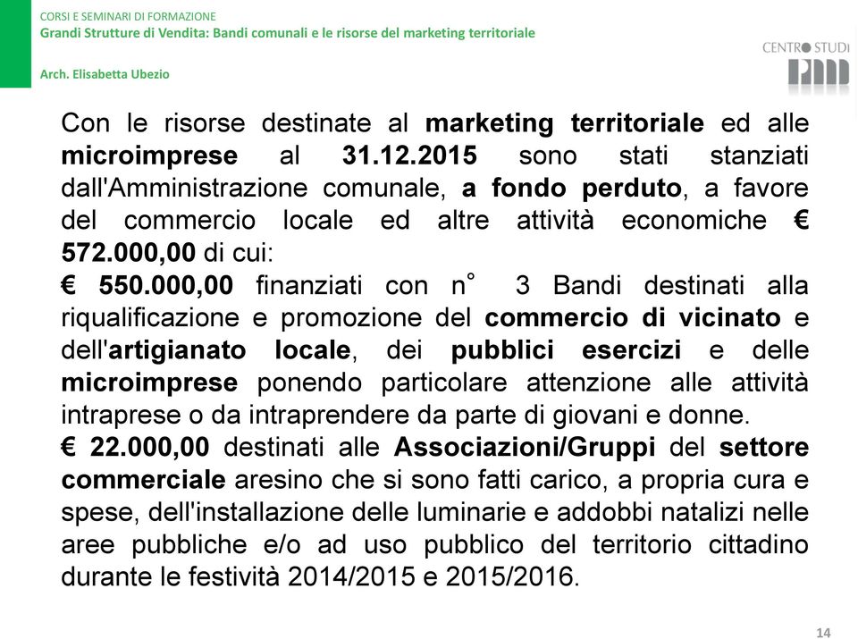 000,00 finanziati con n 3 Bandi destinati alla riqualificazione e promozione del commercio di vicinato e dell'artigianato locale, dei pubblici esercizi e delle microimprese ponendo particolare