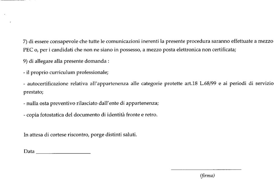 autocertificazione relativa all appartenenza alle categorie protette art.18 L.