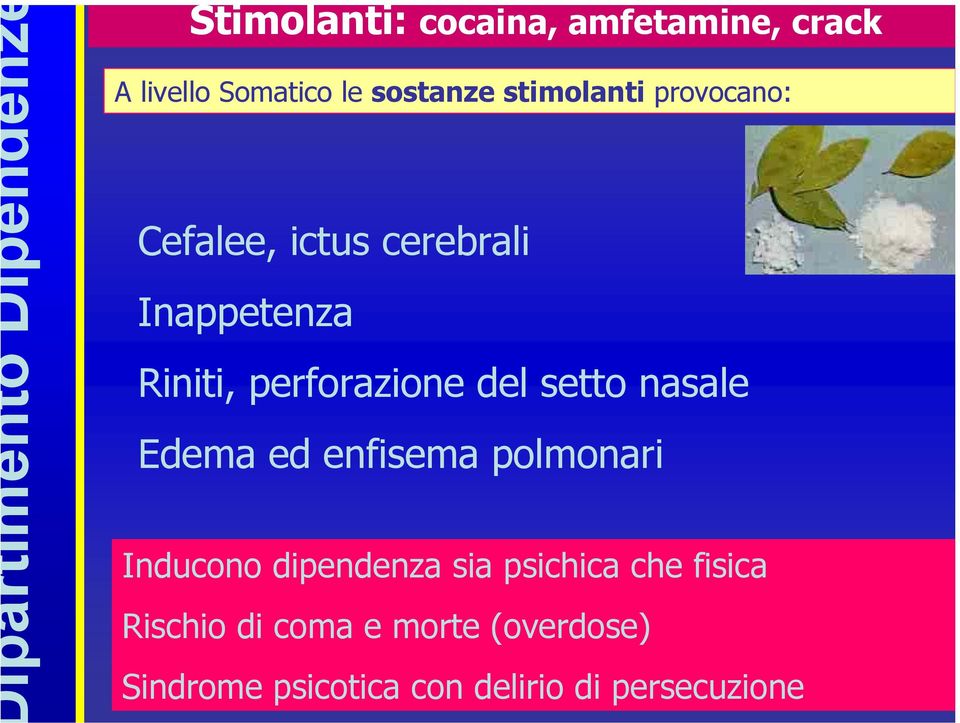 del setto nasale Edema ed enfisema polmonari Inducono dipendenza sia psichica