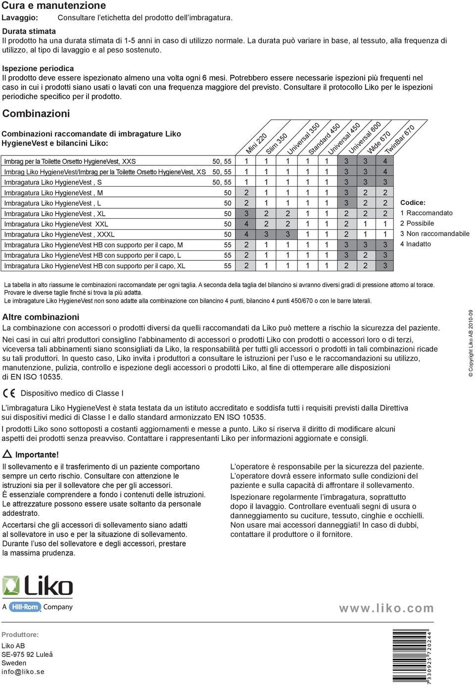 Potrebbero essere necessarie ispezioni più frequenti nel caso in cui i prodotti siano usati o lavati con una frequenza maggiore del previsto.