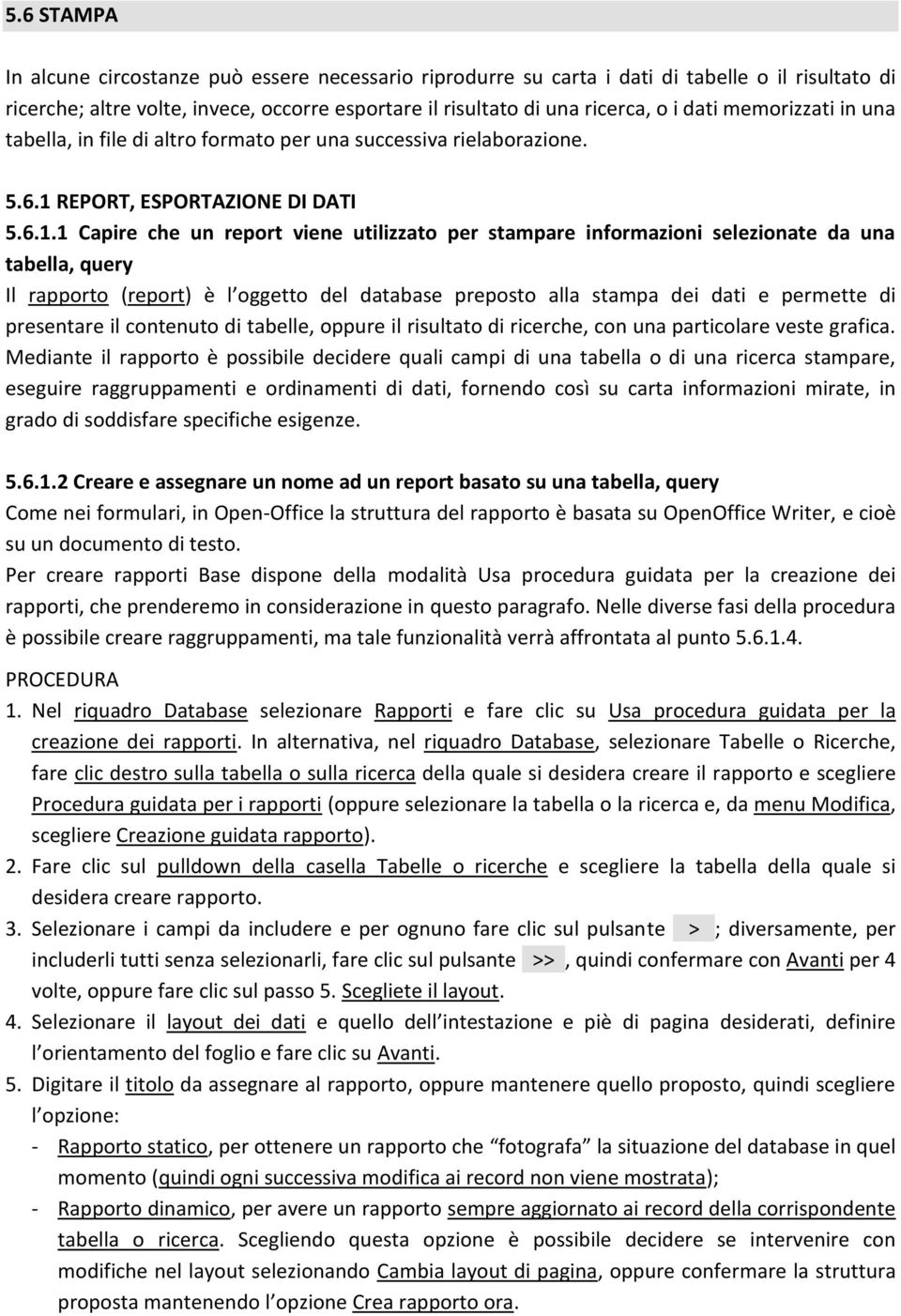 REPORT, ESPORTAZIONE DI DATI 5.6.1.