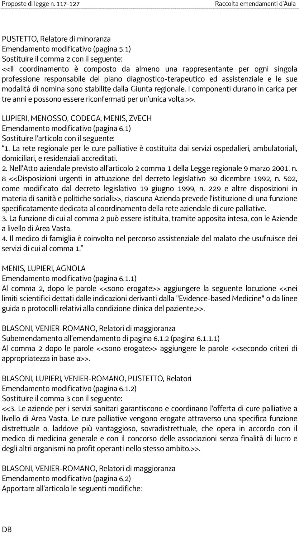 sue modalità di nomina sono stabilite dalla Giunta regionale. I componenti durano in carica per tre anni e possono essere riconfermati per un unica volta.>>. Emendamento modificativo (pagina 6.1) 1.