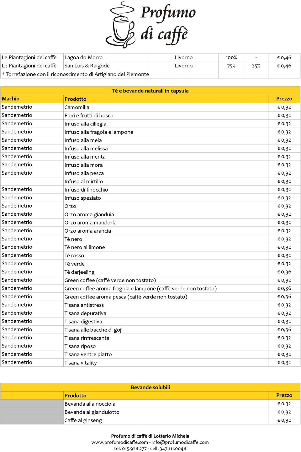 0,32 Sandemetrio Infuso alla mela 0,32 Sandemetrio Infuso alla melissa 0,32 Sandemetrio Infuso alla menta 0,32 Sandemetrio Infuso alla mora 0,32 Sandemetrio Infuso alla pesca 0,32 Infuso al mirtillo