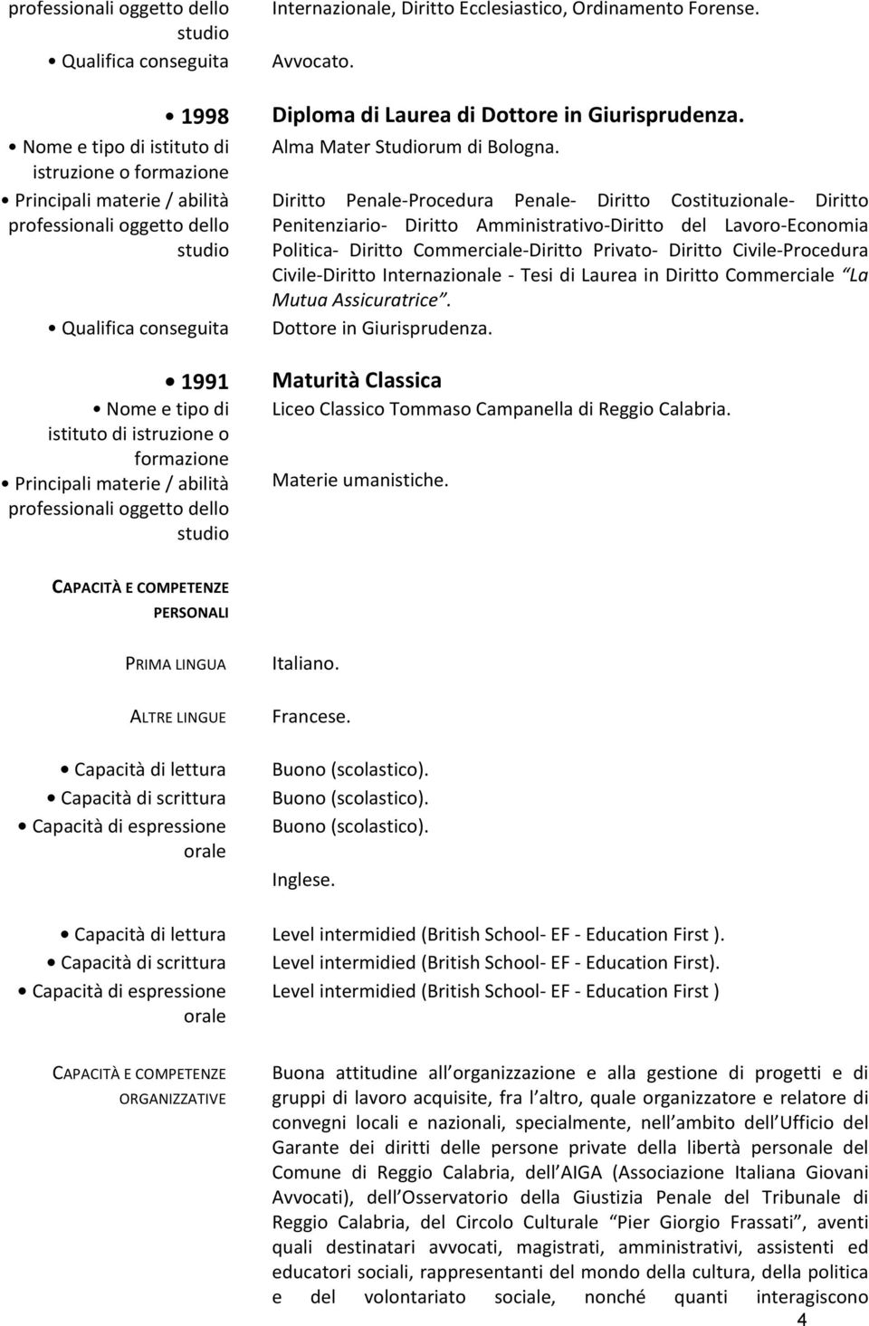 Diritto Penale- Procedura Penale- Diritto Costituzionale- Diritto Penitenziario- Diritto Amministrativo- Diritto del Lavoro- Economia Politica- Diritto Commerciale- Diritto Privato- Diritto Civile-