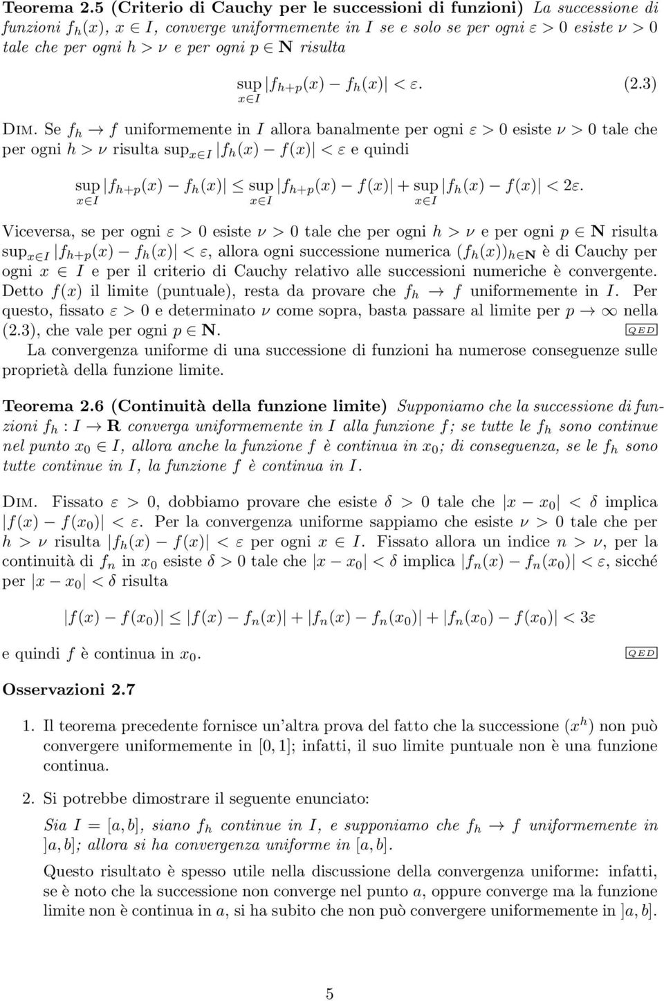 p N risulta sup f h+p (x) f h (x) < ε. (2.3) x I Dim.