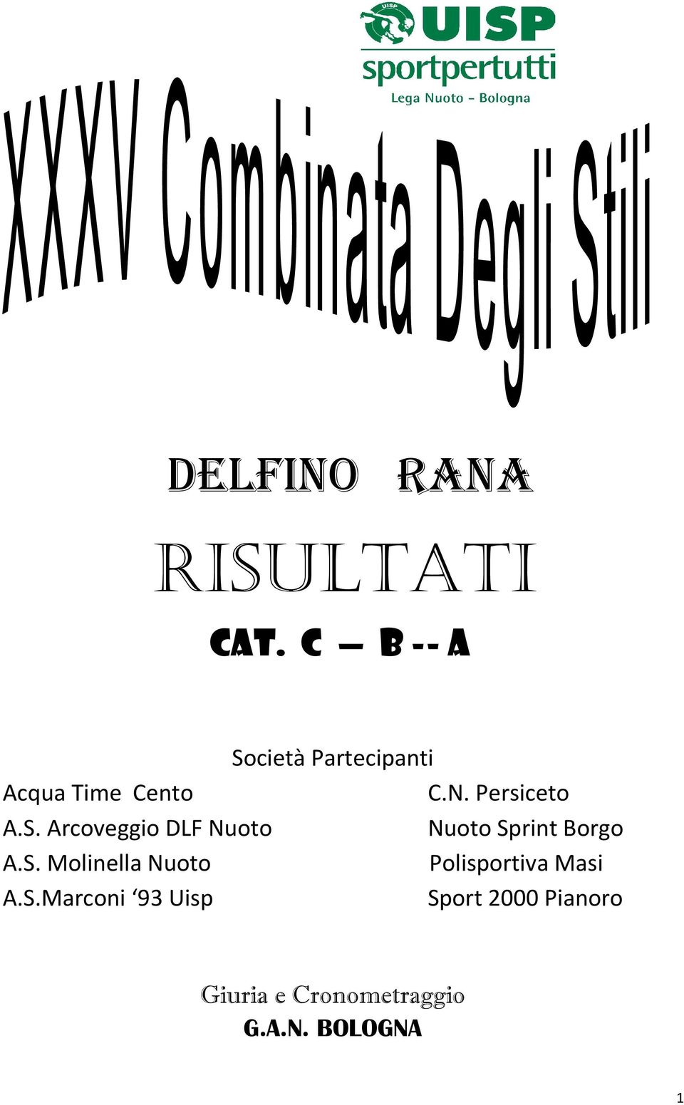 S. Arcoveggio DLF Nuoto Nuoto Sprint Borgo A.S. Molinella Nuoto Polisportiva Masi A.