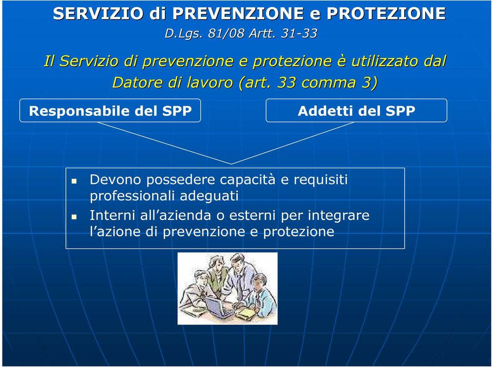 (art. 33 comma 3) Responsabile del SPP Addetti del SPP Devono possedere capacità e