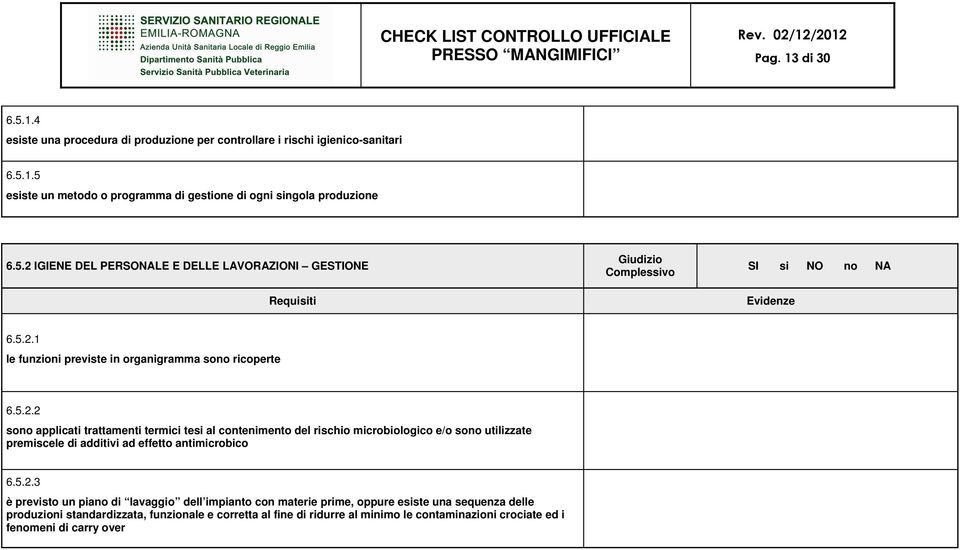 5.2.3 è previsto un piano di lavaggio dell impianto con materie prime, oppure esiste una sequenza delle produzioni standardizzata, funzionale e corretta al fine di ridurre