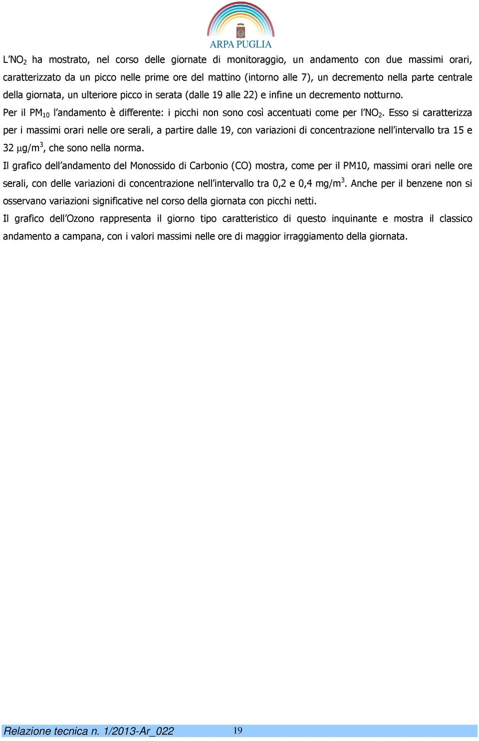 Esso si caratterizza per i massimi orari nelle ore serali, a partire dalle 19, con variazioni di concentrazione nell intervallo tra 15 e 32 µg/m 3, che sono nella norma.