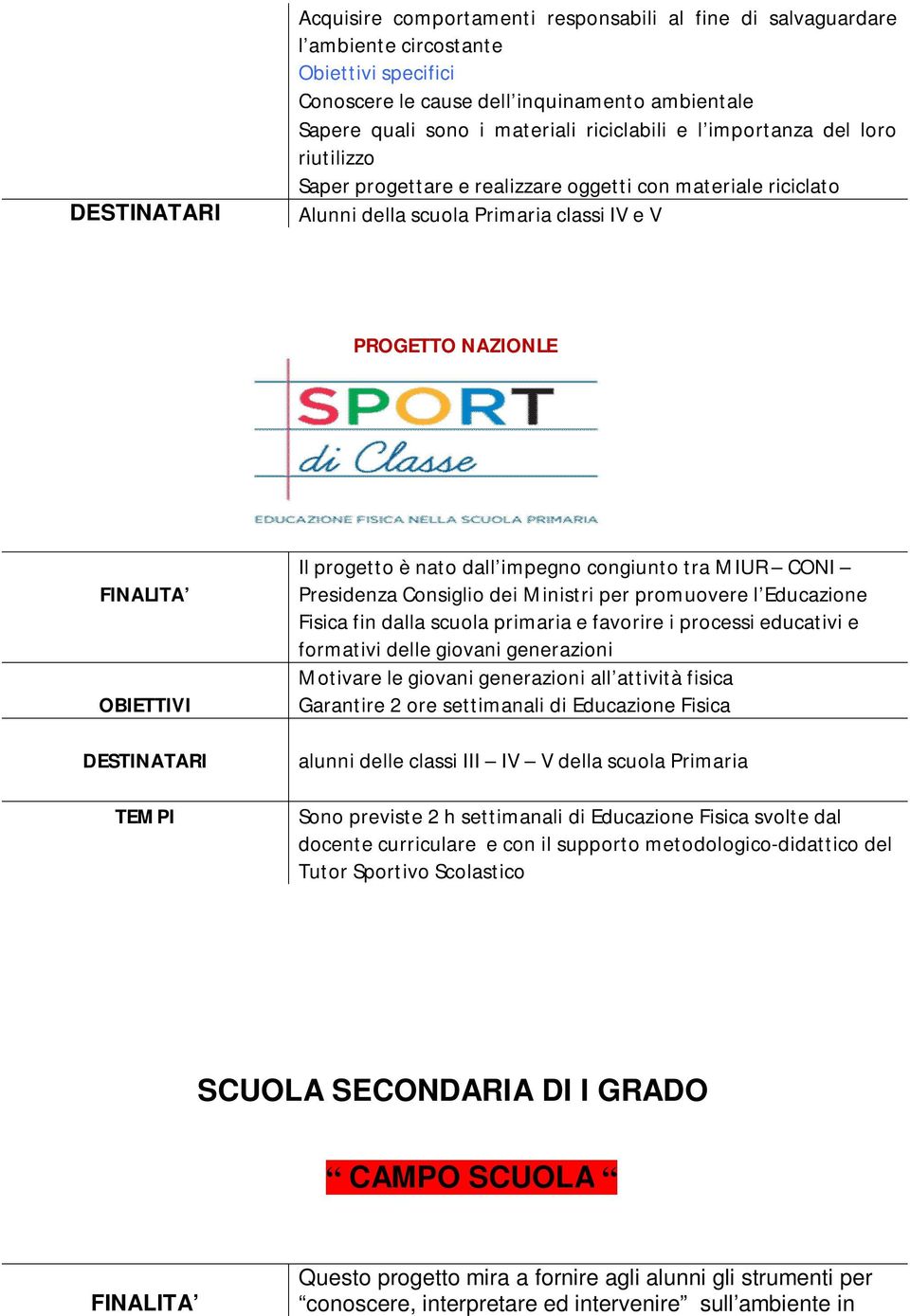 congiunto tra MIUR CONI Presidenza Consiglio dei Ministri per promuovere l Educazione Fisica fin dalla scuola primaria e favorire i processi educativi e formativi delle giovani generazioni Motivare