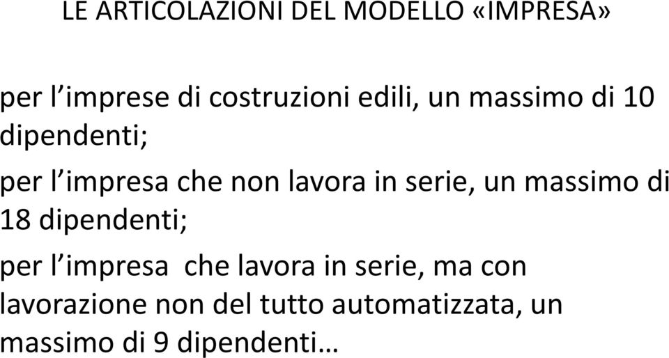 massimo di 18 dipendenti; per l impresa che lavora in serie,