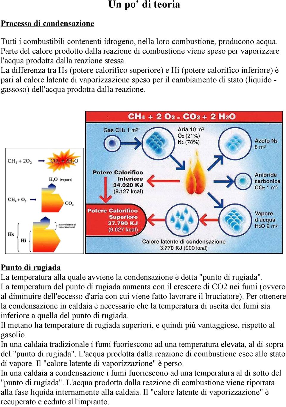 La differenza tra Hs (potere calorifico superiore) e Hi (potere calorifico inferiore) è pari al calore latente di vaporizzazione speso per il cambiamento di stato (liquido - gassoso) dell'acqua