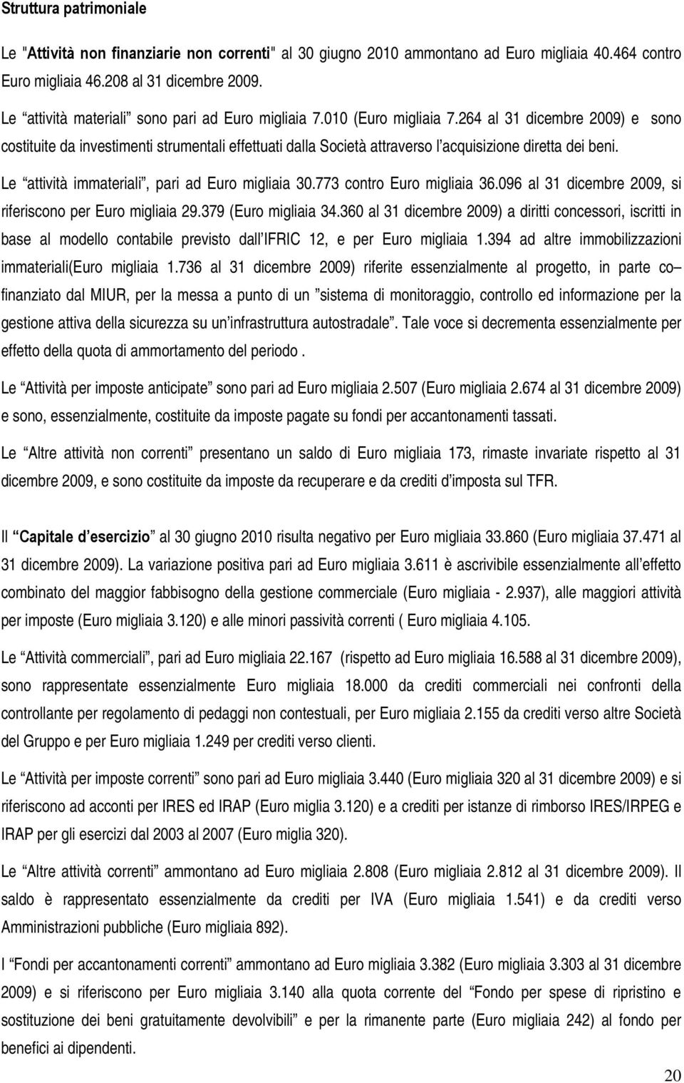 264 al 31 dicembre 2009) e sono costituite da investimenti strumentali effettuati dalla Società attraverso l acquisizione diretta dei beni. Le attività immateriali, pari ad Euro migliaia 30.