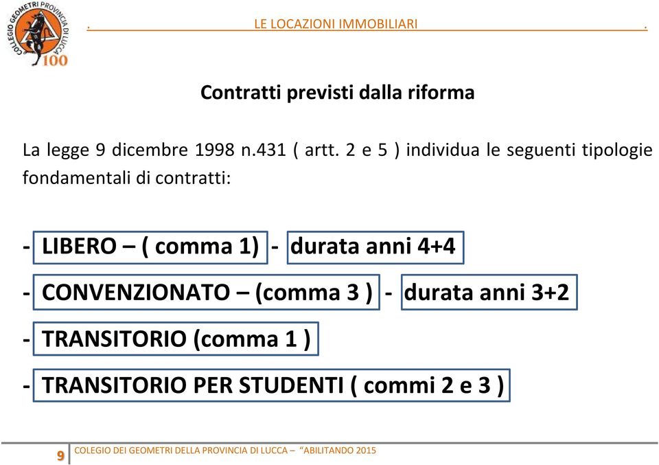 LIBERO ( comma 1) - durata anni 4+4 - CONVENZIONATO (comma 3 ) - durata