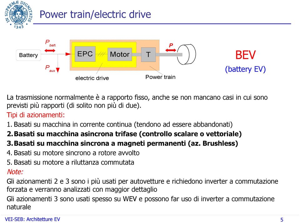 Basati su macchina asincrona trifase (controllo scalare o vettoriale) 3. Basati su macchina sincrona a magneti permanenti (az. Brushless) 4. Basati su motore sincrono a rotore avvolto 5.