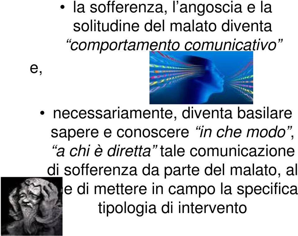 conoscere in che modo, a chi è diretta tale comunicazione di sofferenza