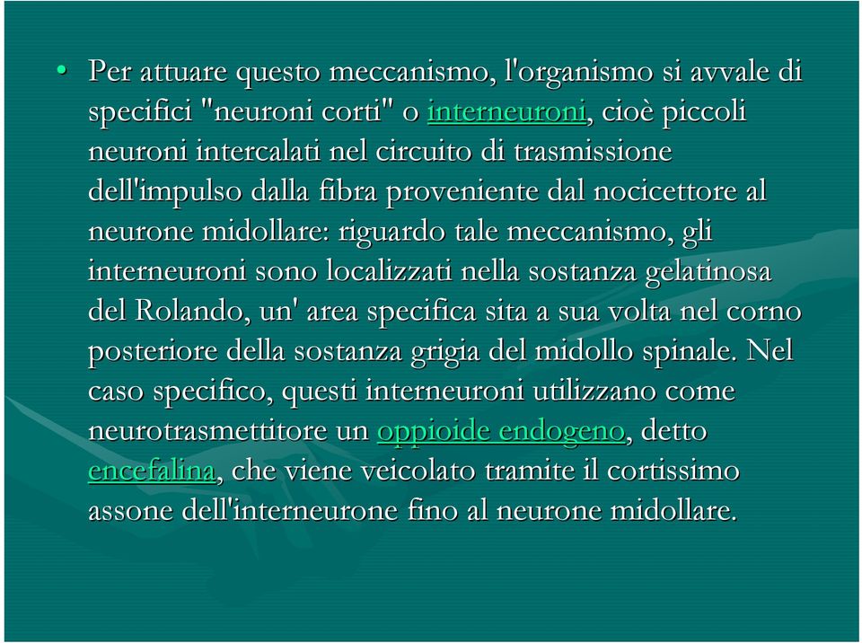 del Rolando, un' area specifica sita a sua volta nel corno posteriore della sostanza grigia del midollo spinale.