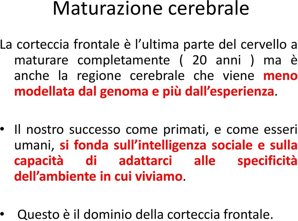 Il nostro successo come primati, e come esseri umani, si fonda sull intelligenza sociale e sulla