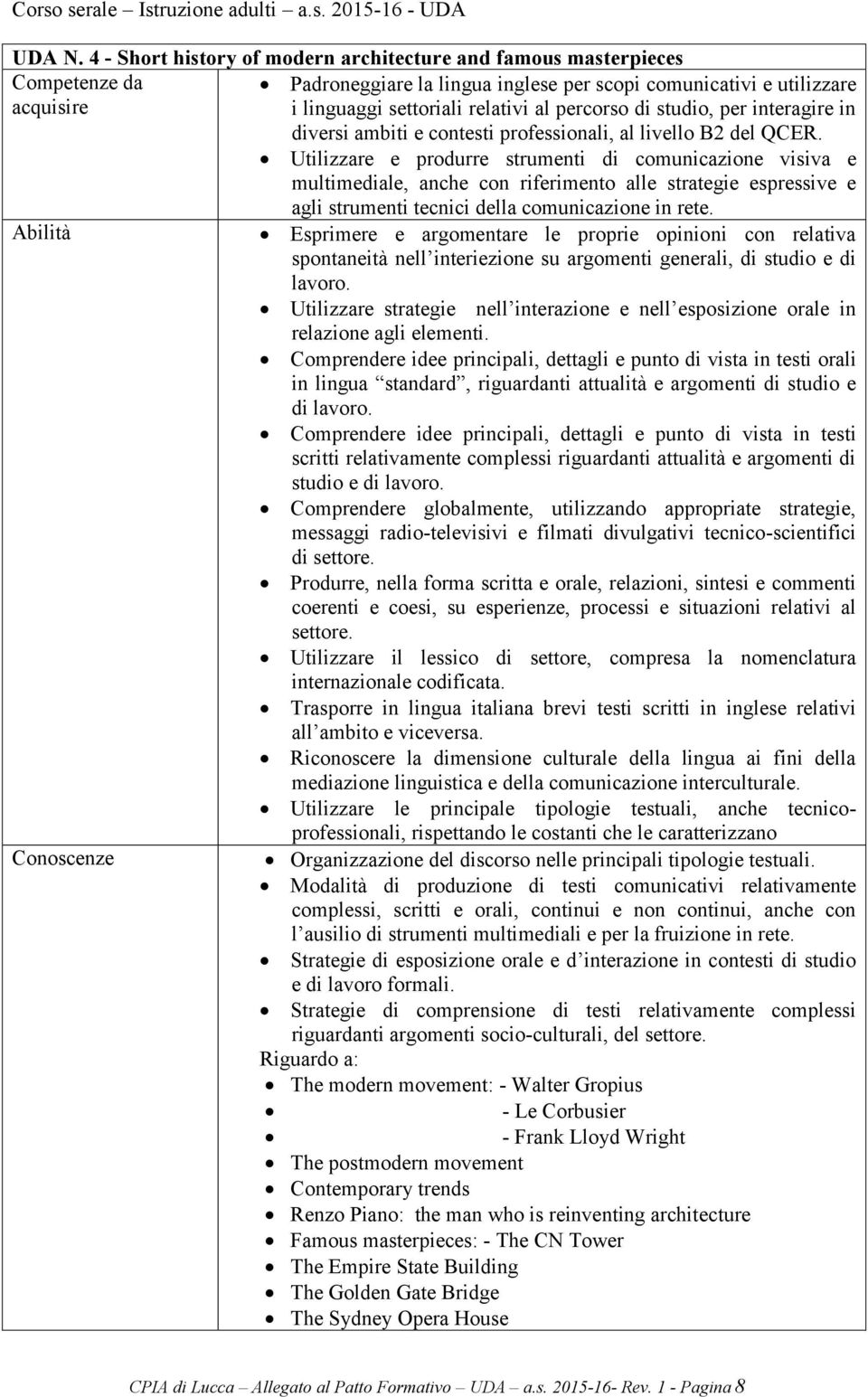 percorso di studio, per interagire in diversi ambiti e contesti professionali, al livello B2 del QCER.