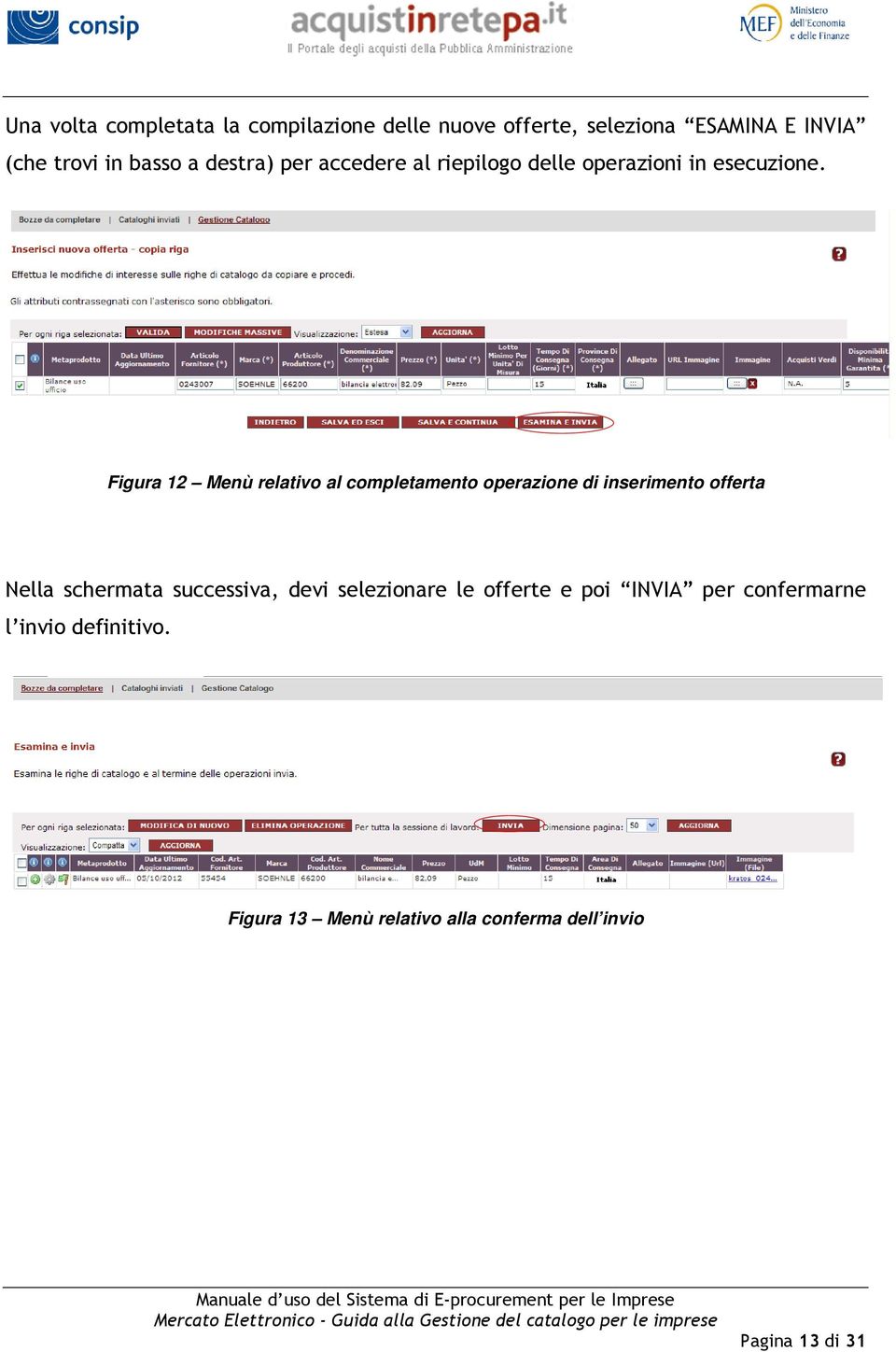 Figura 12 Menù relativo al completamento operazione di inserimento offerta Nella schermata successiva,