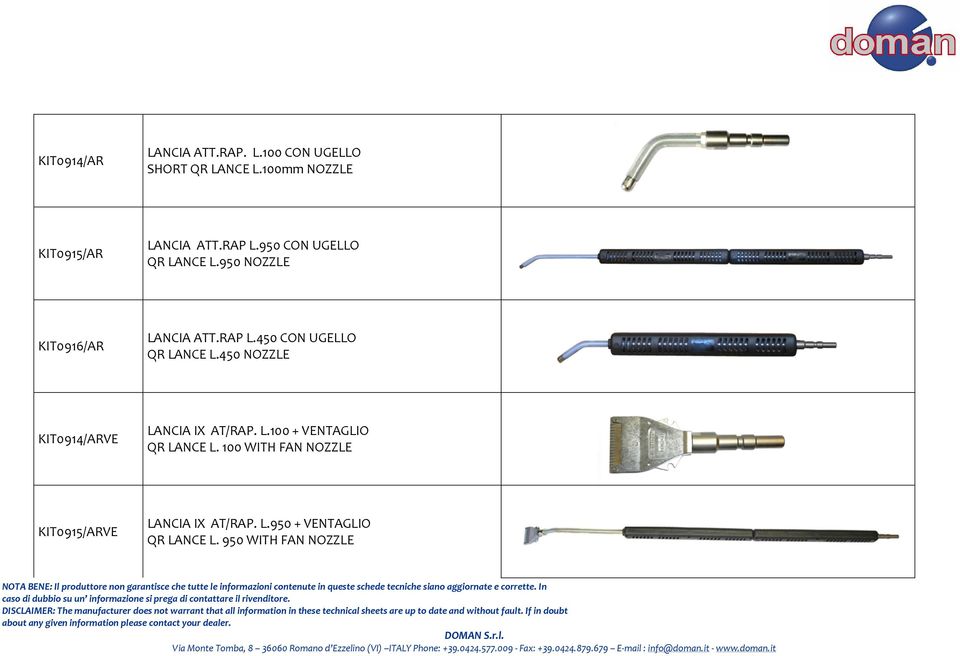 950 NOZZLE KIT096/AR LANCIA ATT.RAP L.450 CON UGELLO QR LANCE L.