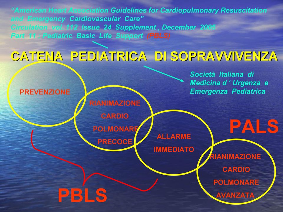 112 Issue 24 Supplement, December 2005 Part 11 : Pediatric Basic Life Support (PBLS) CATENA PEDIATRICA DI