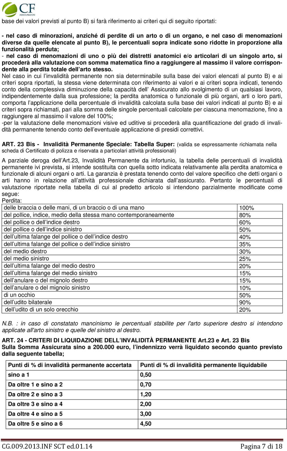 articolari di un singolo arto, si procederà alla valutazione con somma matematica fino a raggiungere al massimo il valore corrispondente alla perdita totale dell arto stesso.