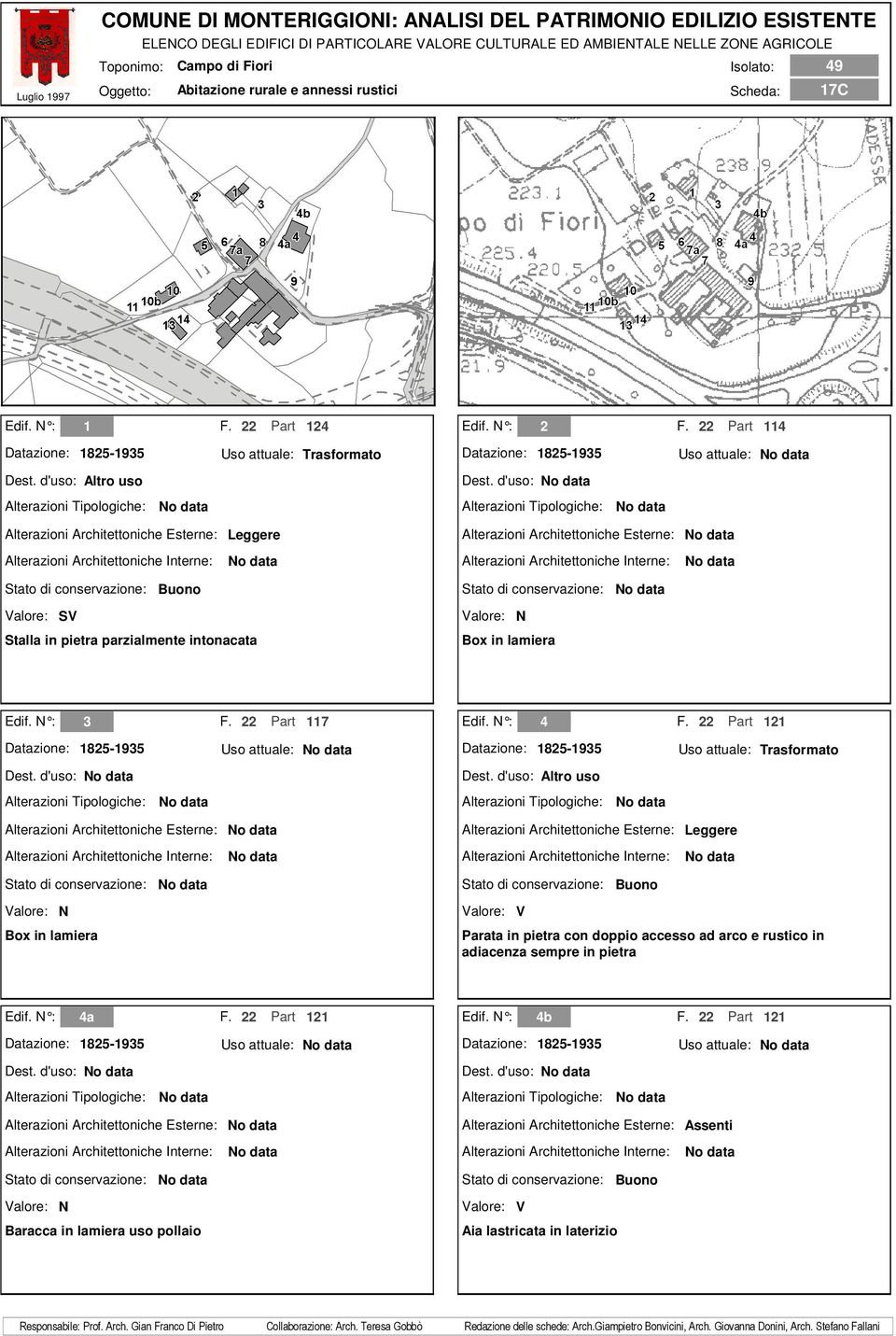 22 Part 117 Datazione: 1825-1935 Uso attuale: Edif. : 4 F. 22 Part 121 Dest.