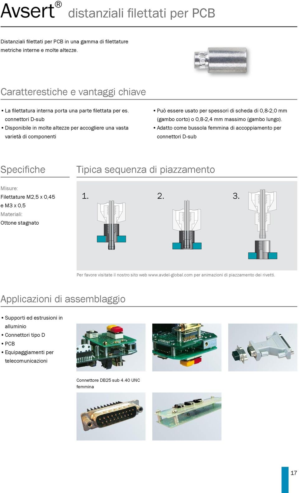 connettori D-sub Disponibile in molte altezze per accogliere una vasta varietà di componenti Può essere usato per spessori di scheda di 0,8-2,0 mm (gambo corto) o 0,8-2,4 mm massimo (gambo lungo).