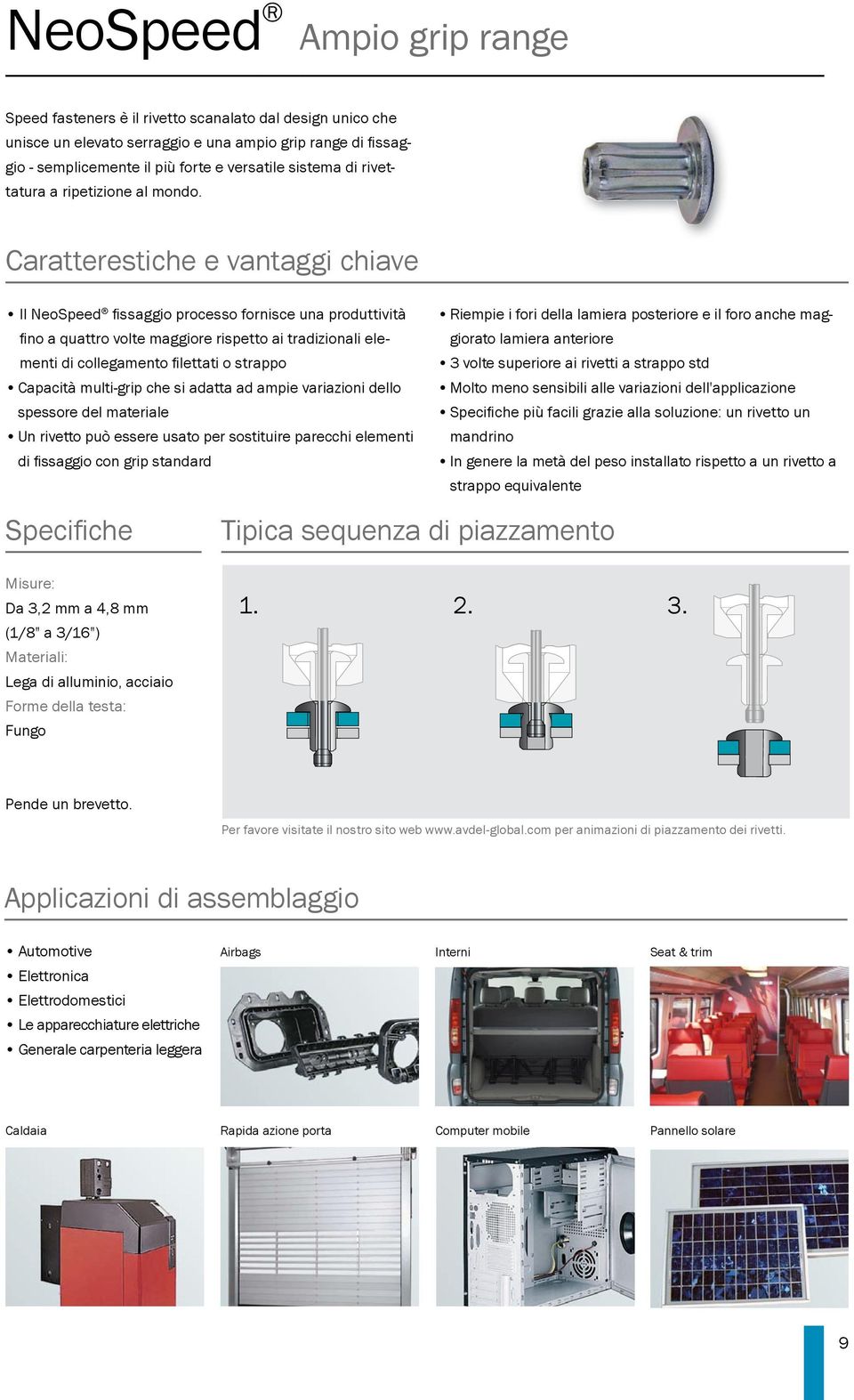 Caratterestiche e vantaggi chiave Il NeoSpeed fi ssaggio processo fornisce una produttività fi no a quattro volte maggiore rispetto ai tradizionali elementi di collegamento fi lettati o strappo