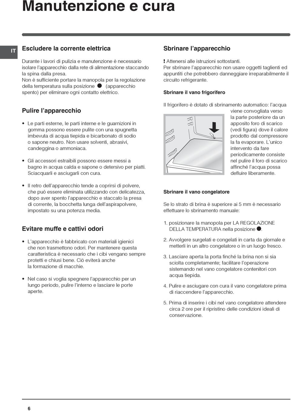 Pulire l apparecchio Le parti esterne, le parti interne e le guarnizioni in gomma possono essere pulite con una spugnetta imbevuta di acqua tiepida e bicarbonato di sodio o sapone neutro.