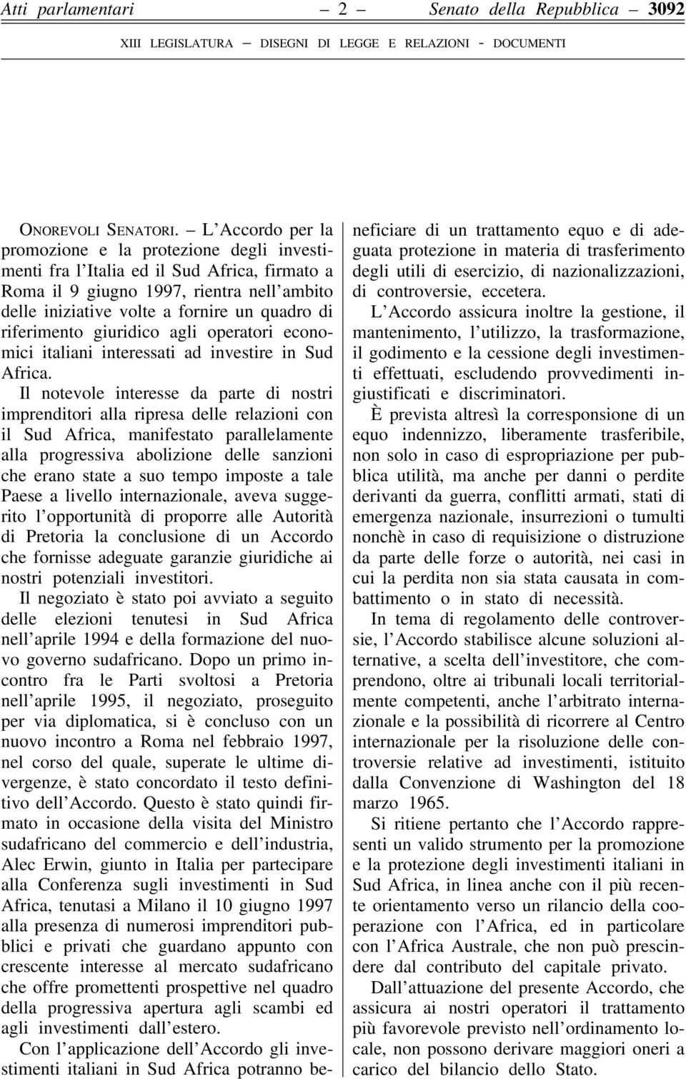 riferimento giuridico agli operatori economici italiani interessati ad investire in Sud Africa.