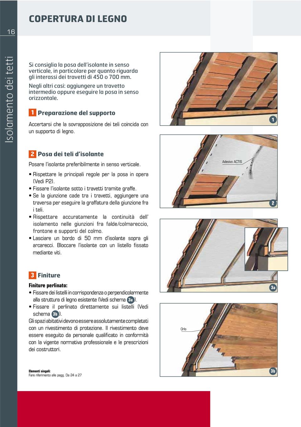 Bloccare l isolante con un listello fissato mediante viti. Adesivo ACTIS 2 Finiture perlinato: alla struttura di legno esistente (Vedi schema 3a ). schema 3b ).